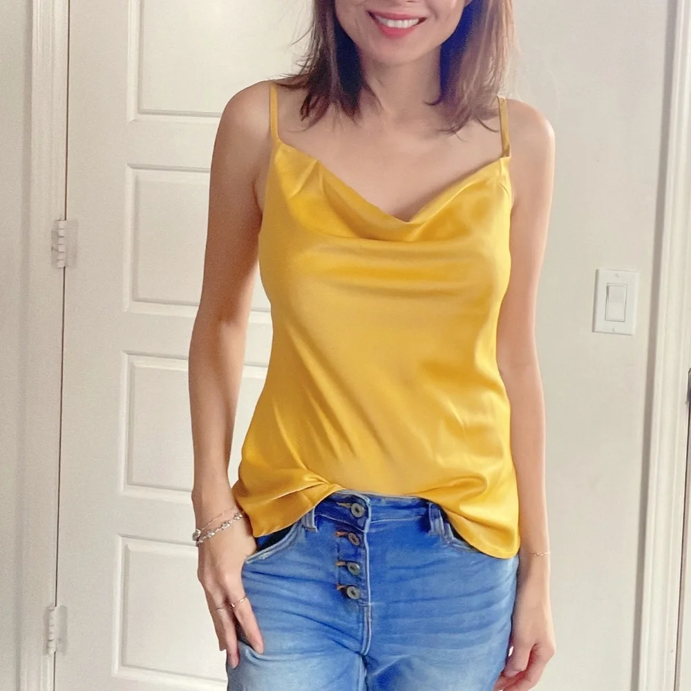 071 Luxe Satin Drapey Adjustable Strap Cami Top - Picture 4 of 12